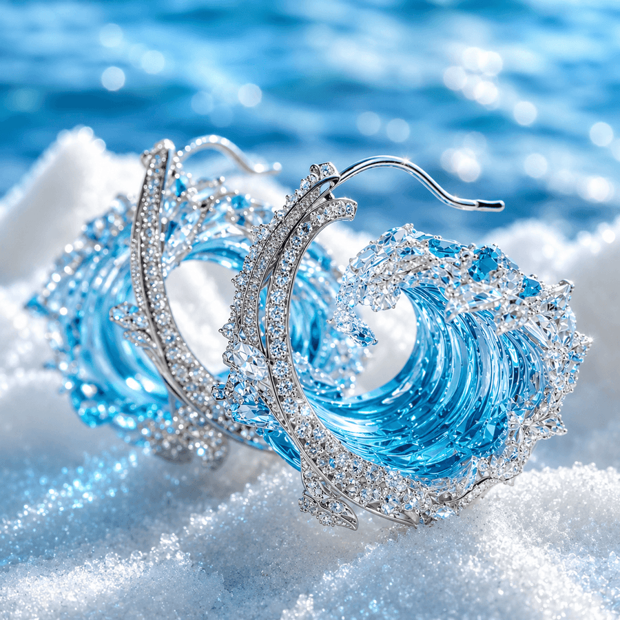 Ocean Wave Crystal Statement Earrings