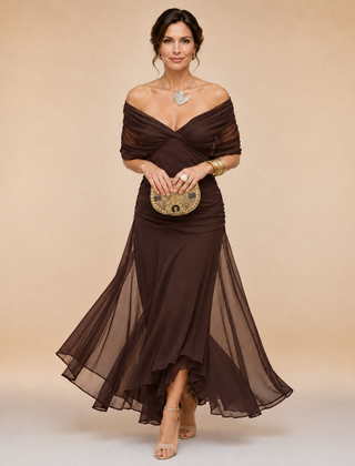 Emma Draped V-Neck Evening Maxi Dress