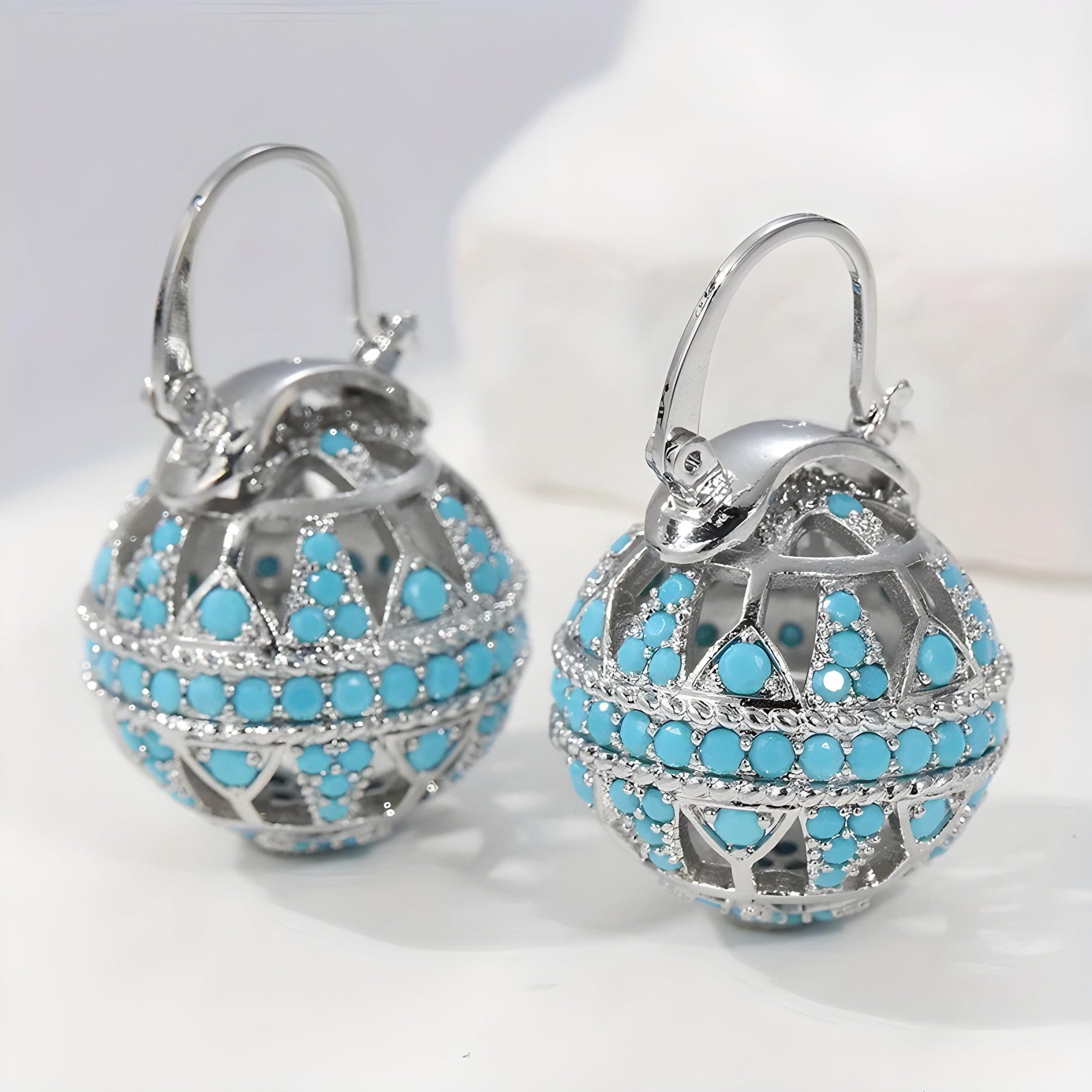 Turquoise Filigree Globe Drop Earrings