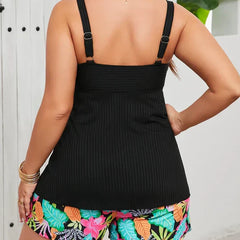 Ayla | Plus Size Ribbed Tankini Shorts Set