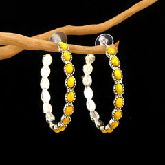 Vintage Oval Stone Hoop Earrings