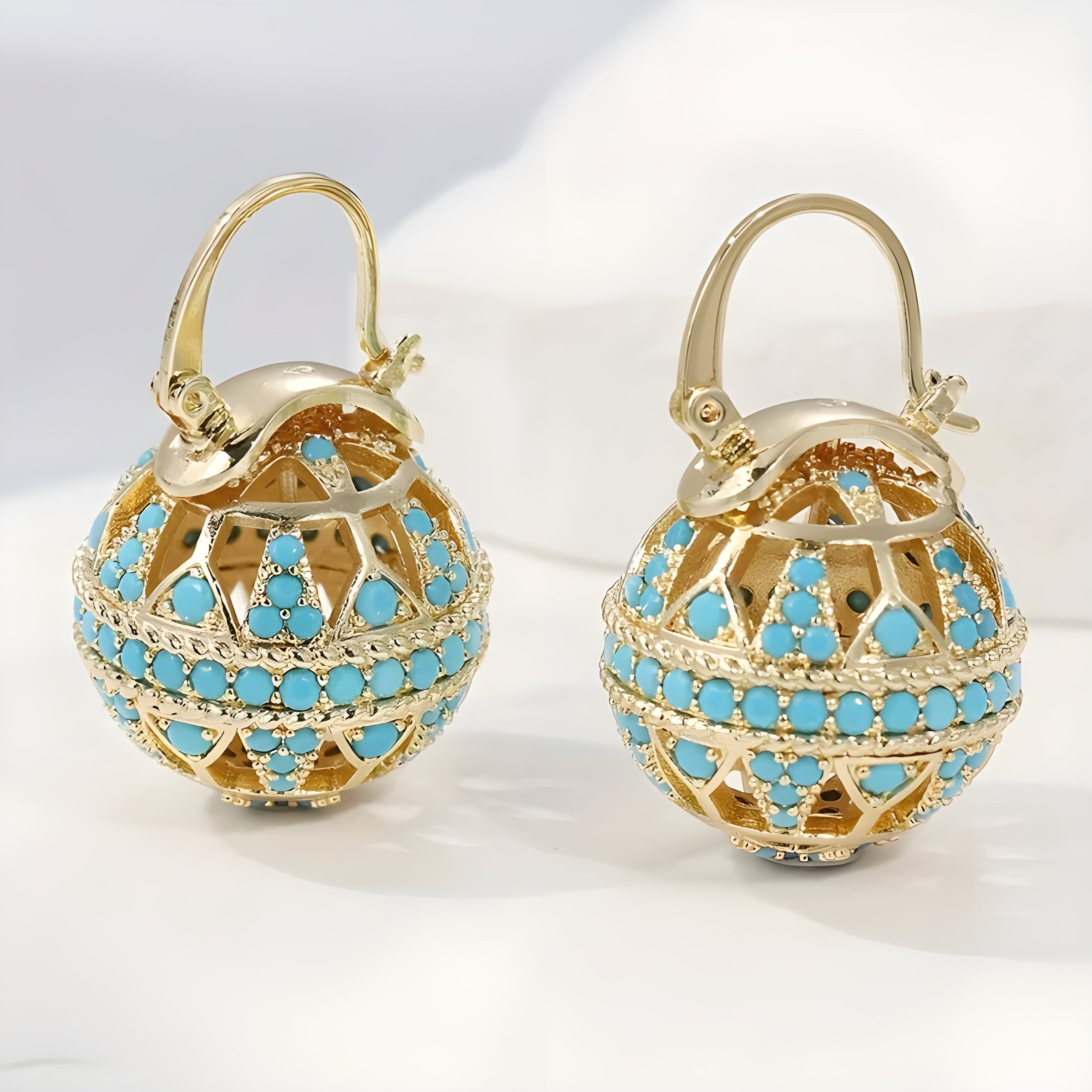 Turquoise Filigree Globe Drop Earrings