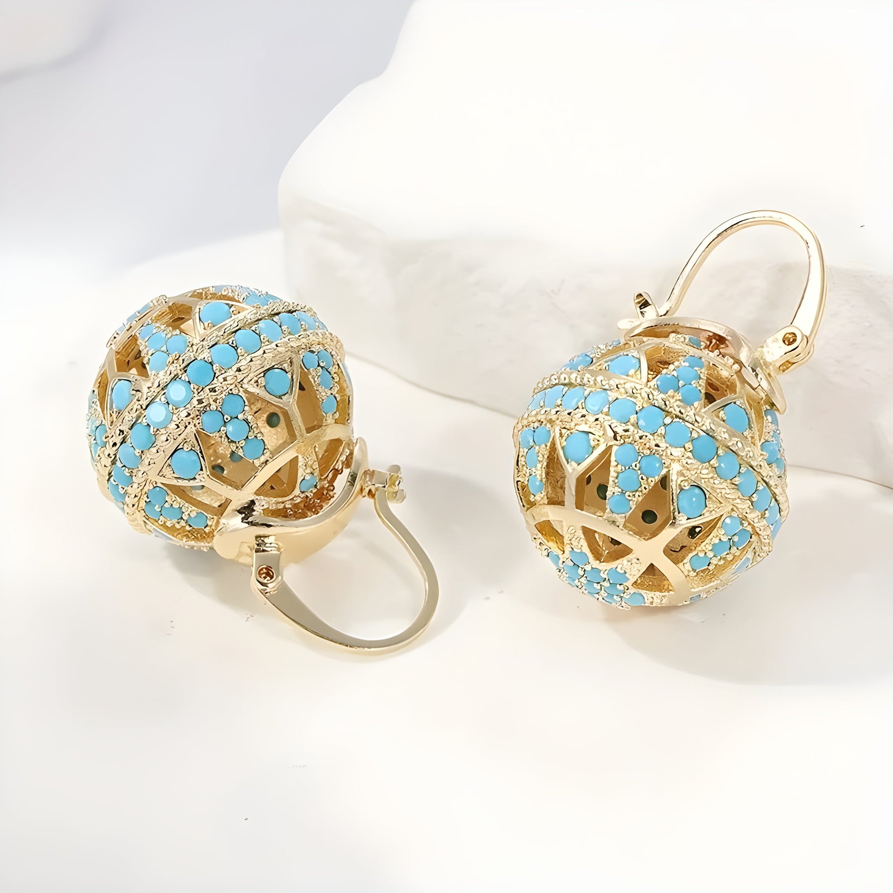 Turquoise Filigree Globe Drop Earrings