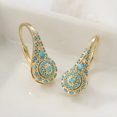 Turquoise Mosaic Teardrop Gold Earrings
