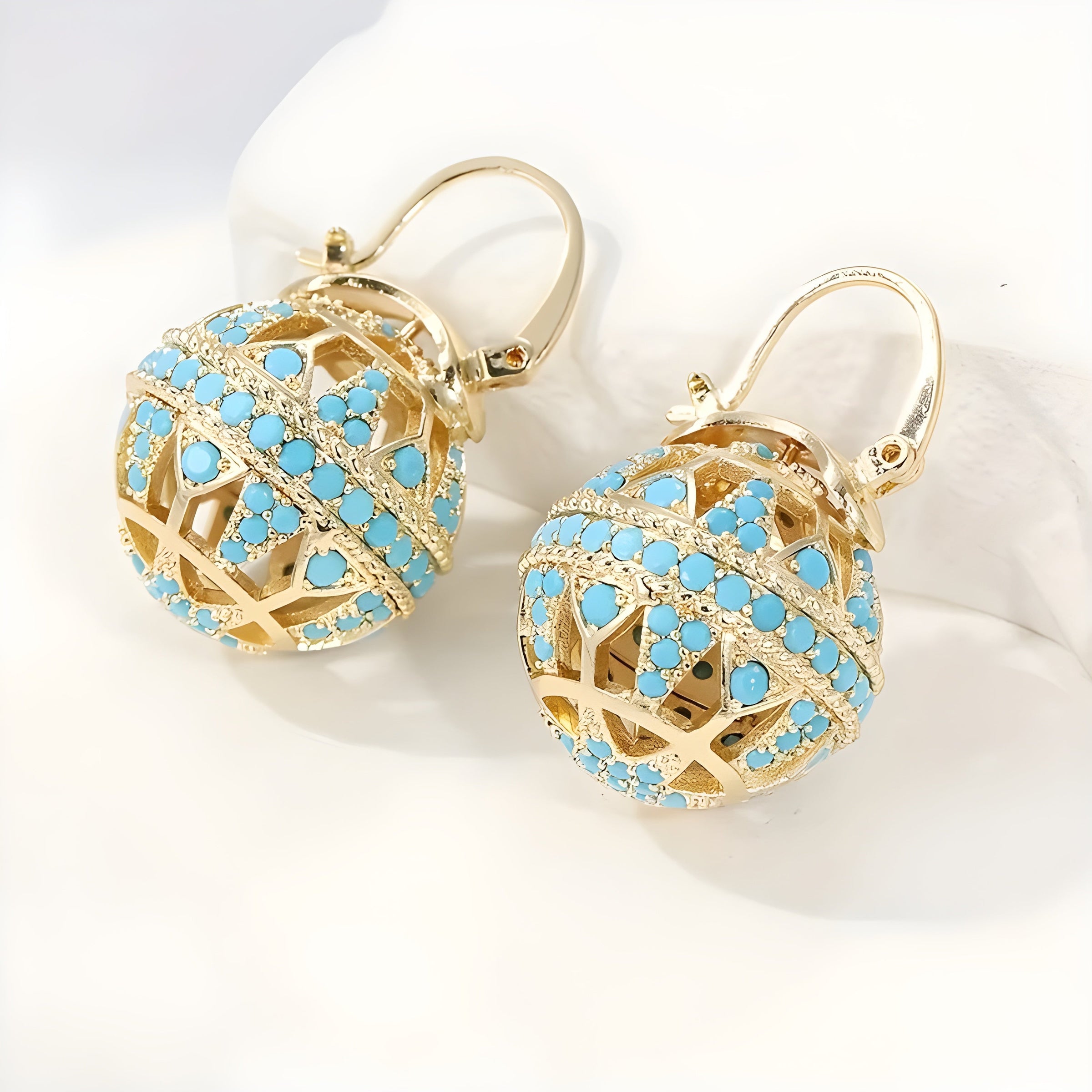 Turquoise Filigree Globe Drop Earrings