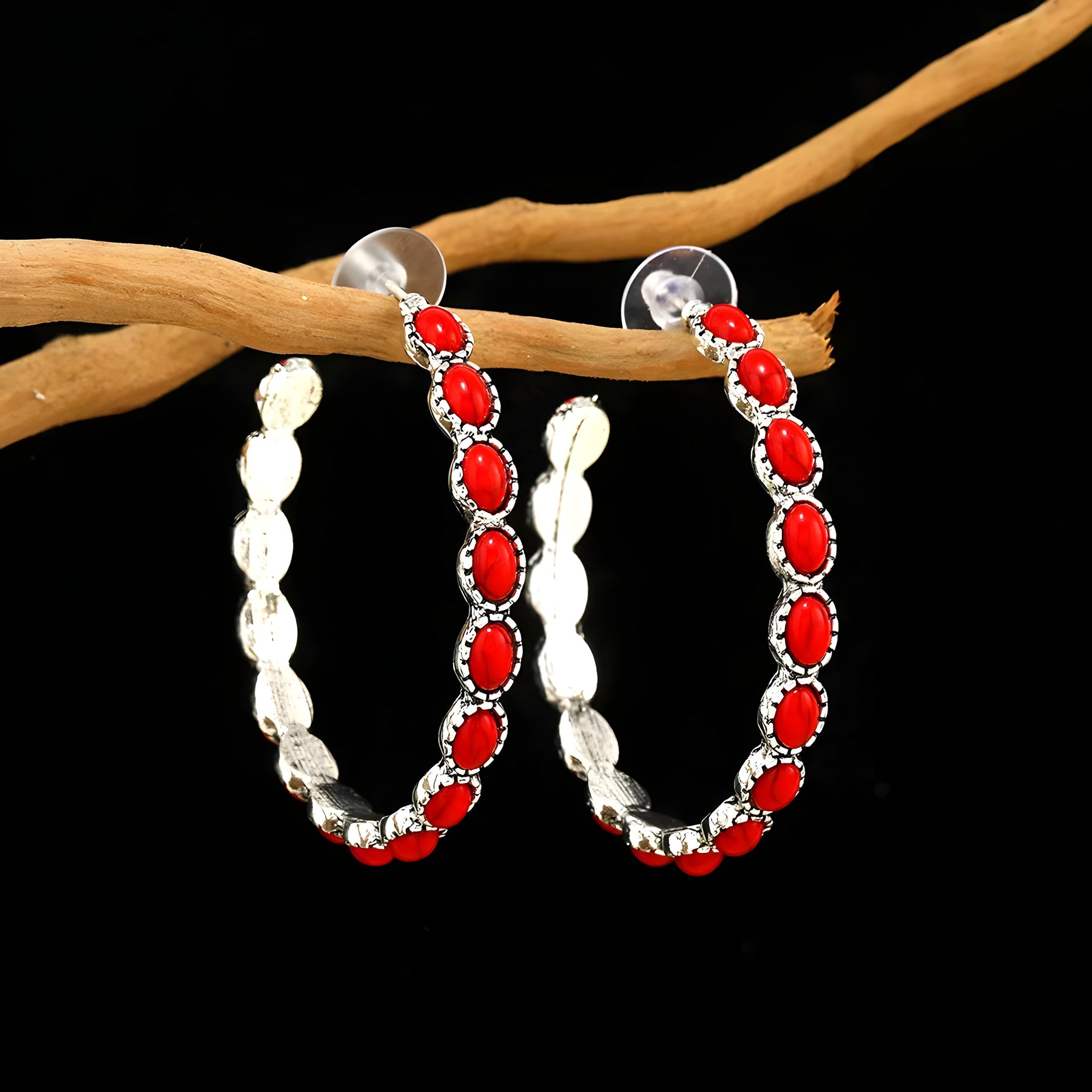 Vintage Oval Stone Hoop Earrings