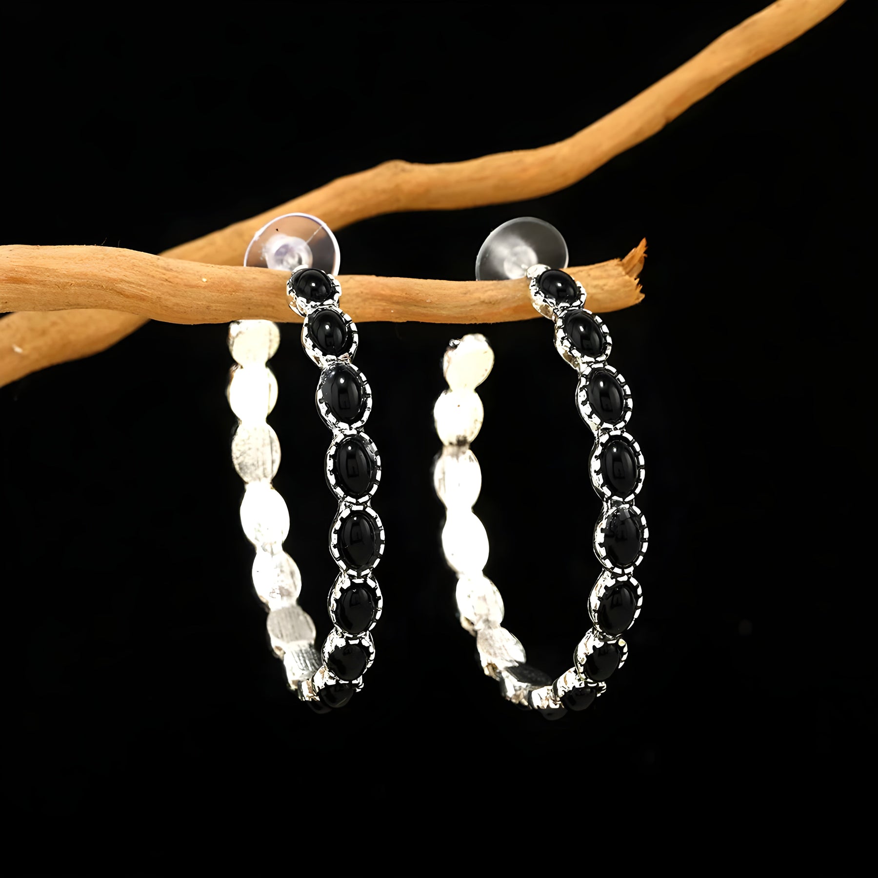 Vintage Oval Stone Hoop Earrings