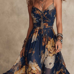 Lorena™ Navy Blue Floral Maxi Dress