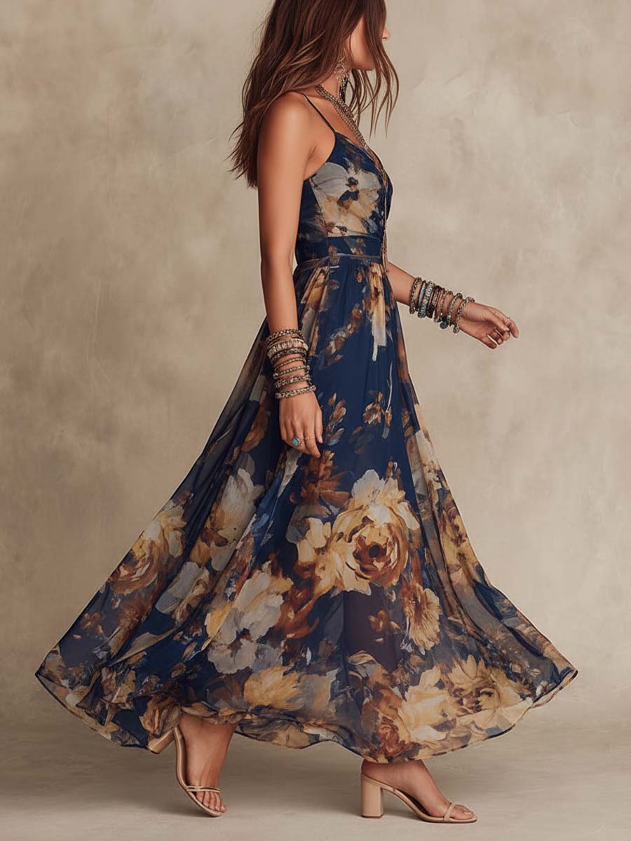 Lorena™ Navy Blue Floral Maxi Dress