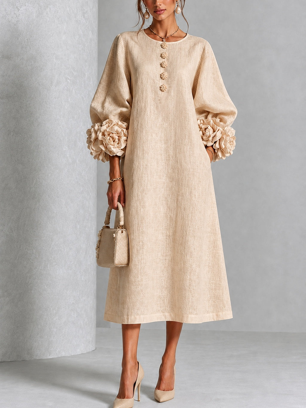Theodosia™ Rosette Cuff Midi Dress