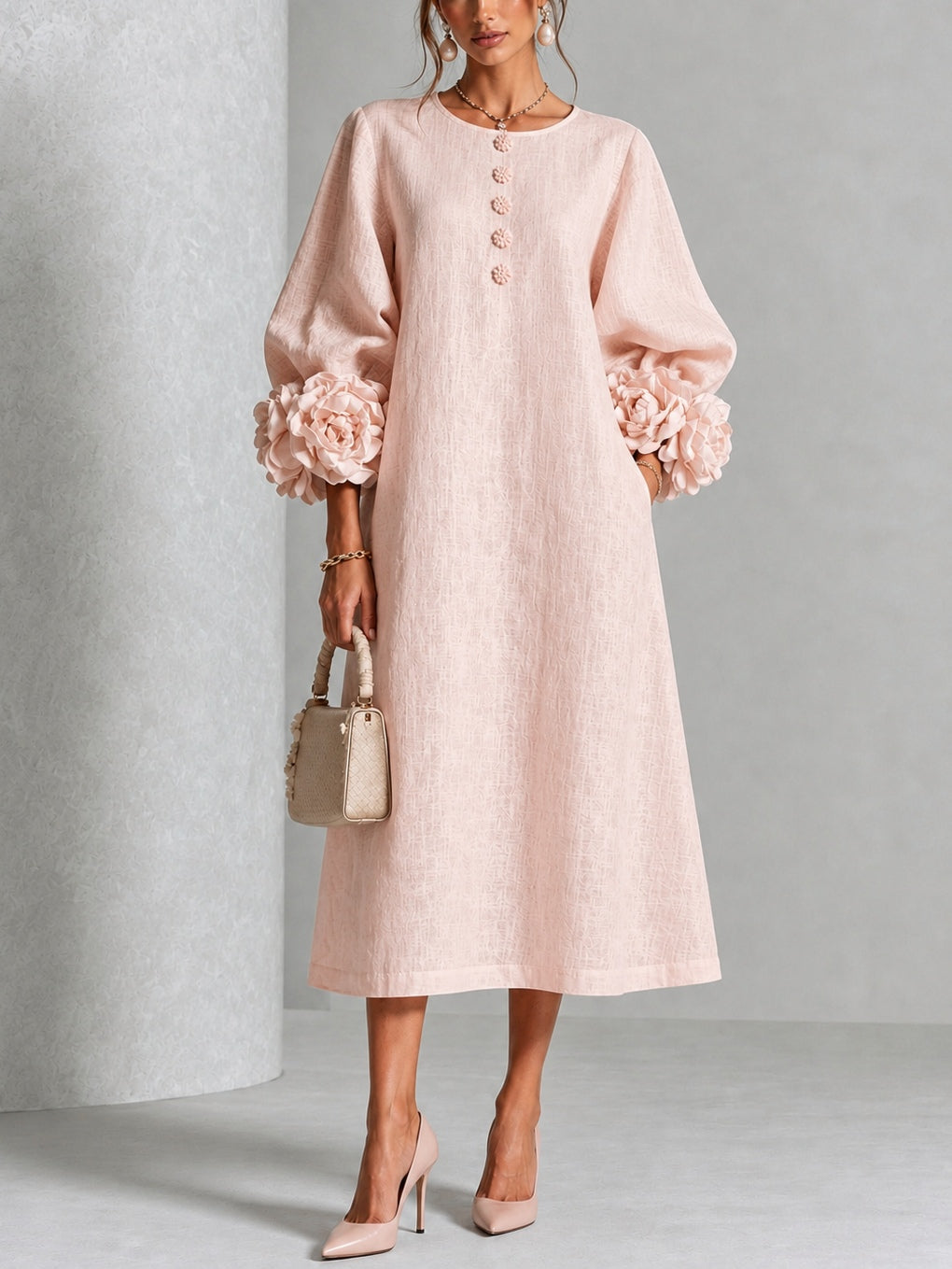 Theodosia™ Rosette Cuff Midi Dress
