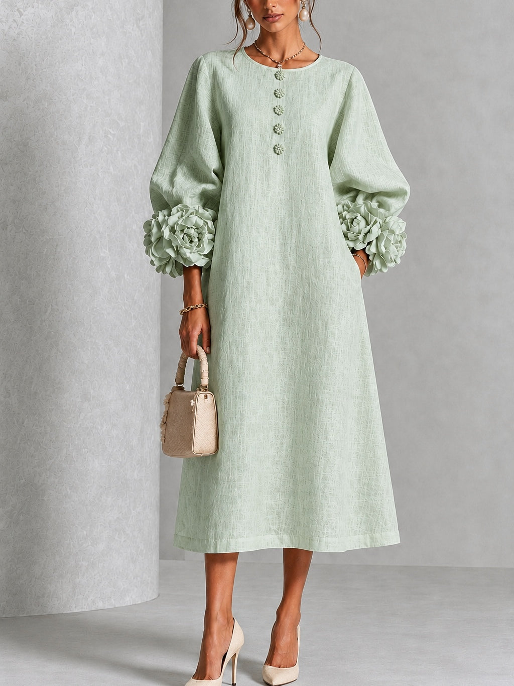 Theodosia™ Rosette Cuff Midi Dress