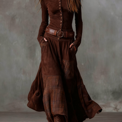 Natasha™ Vintage Plaid Suede Maxi Dress