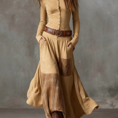 Natasha™ Vintage Plaid Suede Maxi Dress