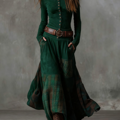 Natasha™ Vintage Plaid Suede Maxi Dress