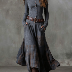 Natasha™ Vintage Plaid Suede Maxi Dress