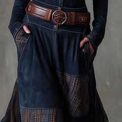 Natasha™ Vintage Plaid Suede Maxi Dress