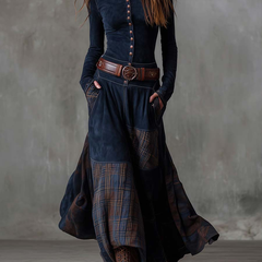 Natasha™ Vintage Plaid Suede Maxi Dress