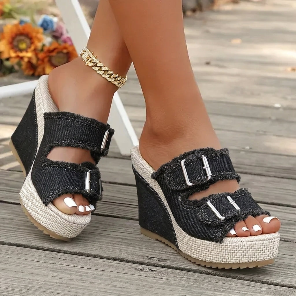 Betty | Fray Edge Wedge Sandals