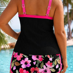 Delilah | Plus Size Ribbed Floral Tankini Set