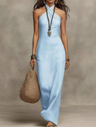 Adele™ Bohemian Halter Dress - Sky Blue
