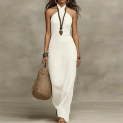 Adele™ Bohemian Halter Dress - White