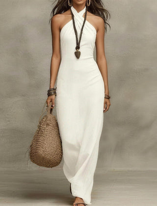 Adele™ Bohemian Halter Dress - White