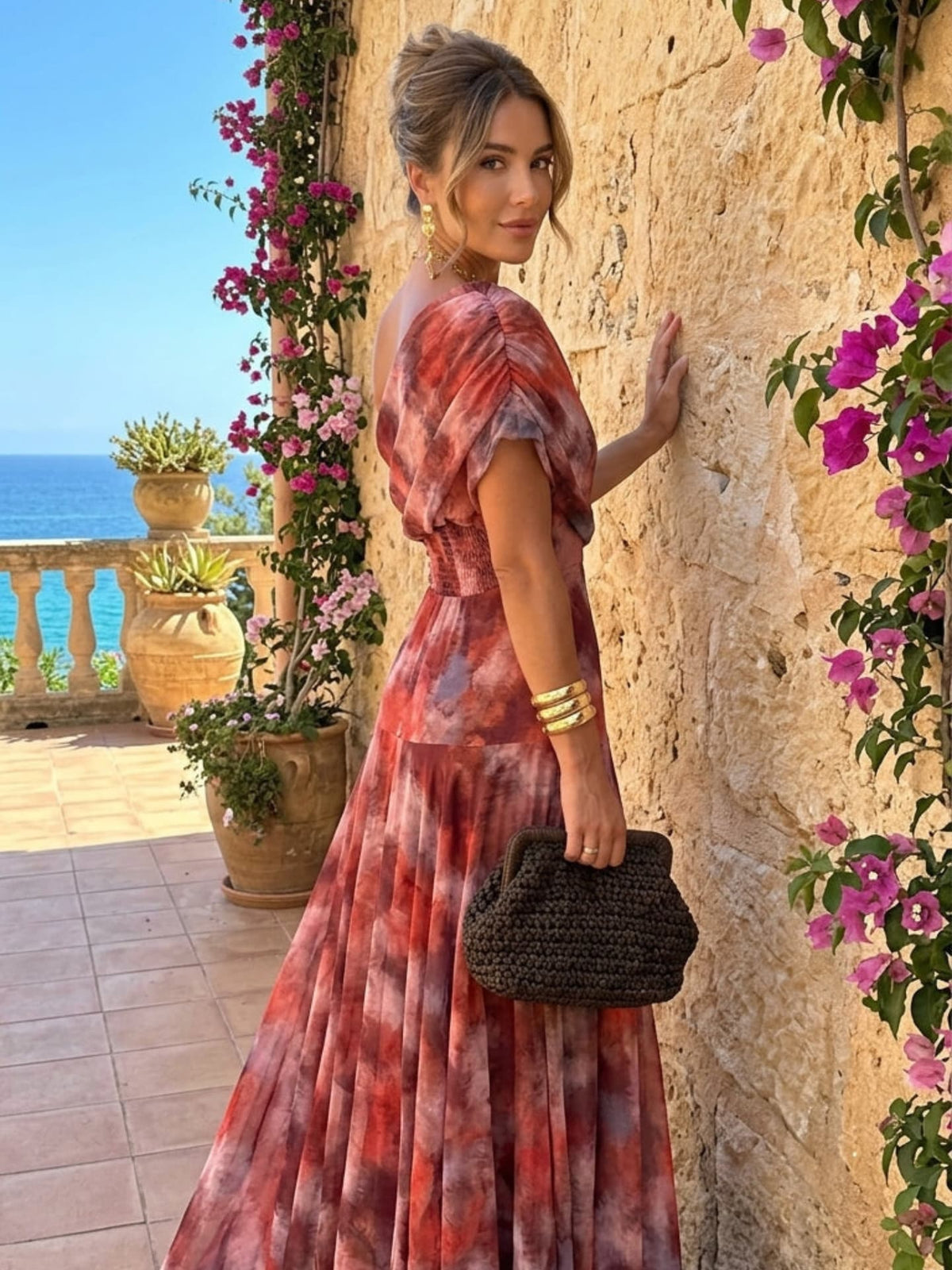 Valentina™ Watercolour Off-Shoulder Long Dress