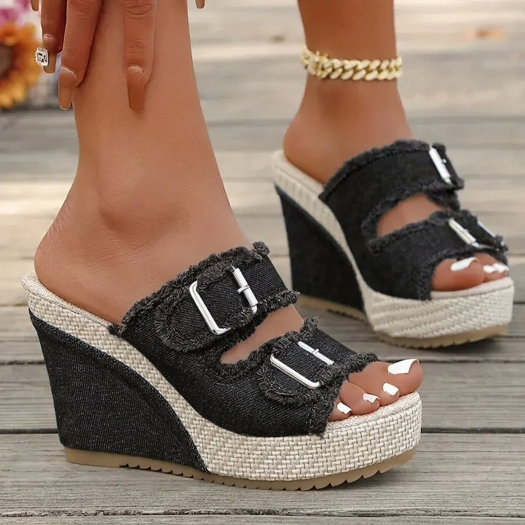 Betty | Fray Edge Wedge Sandals