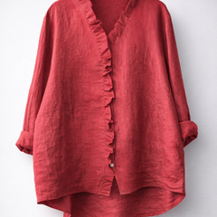 Luisa™ Elegant Ruffled Linen Blend Shirt