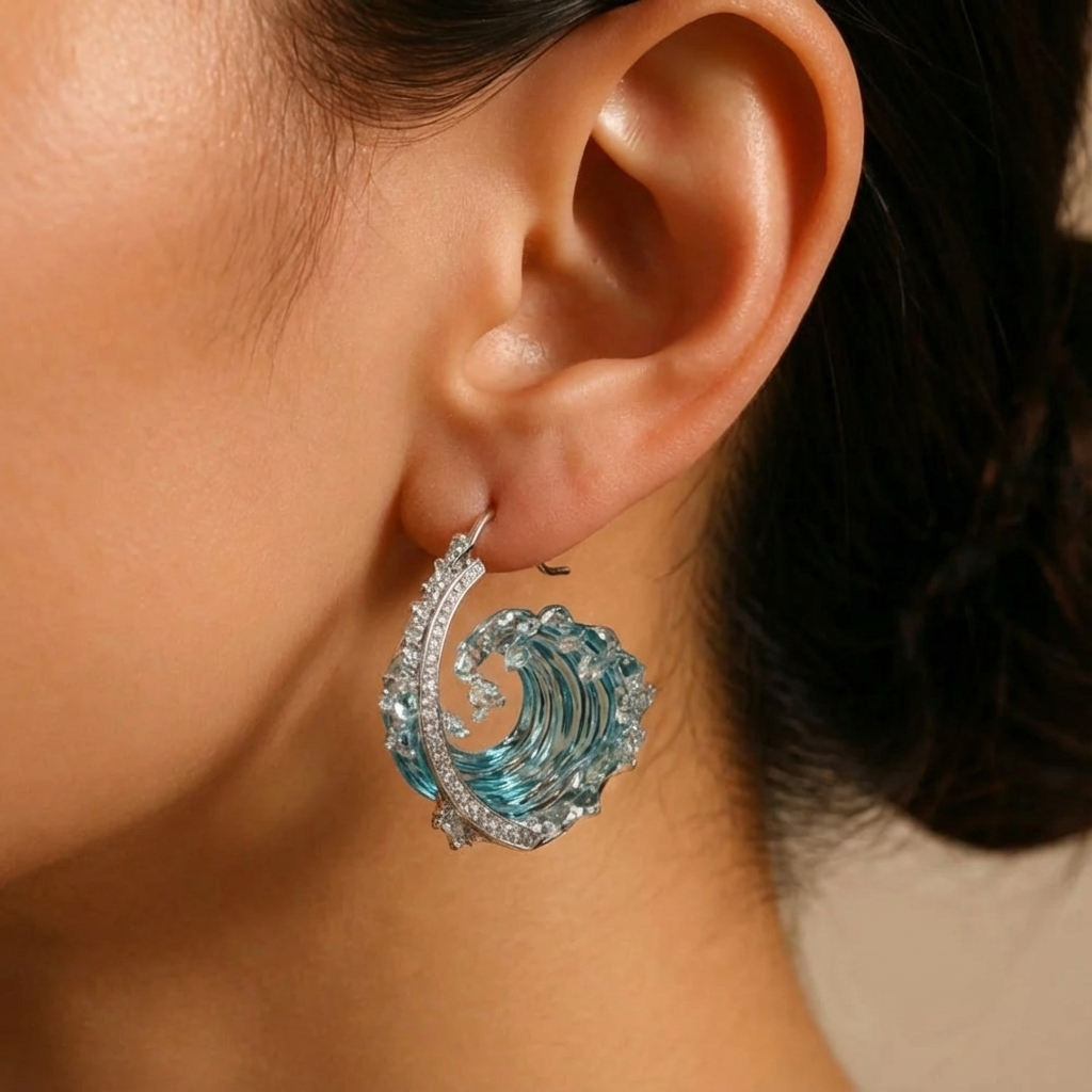 Ocean Wave Crystal Statement Earrings