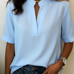 Margaux™ Chic V-Neck Blouse with Gold Detail