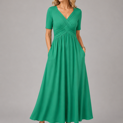 Analeia | Elegant V-Neck Midi Dress