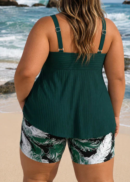 Matilda | Plus Size Pleated Tankini Shorts Set