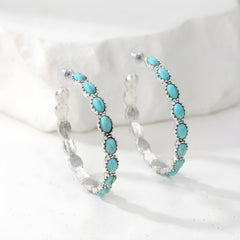 Vintage Oval Stone Hoop Earrings