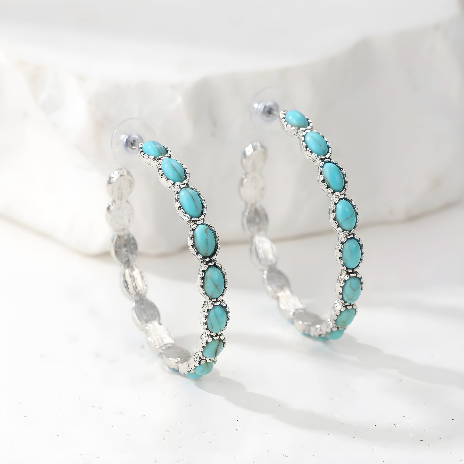 Vintage Oval Stone Hoop Earrings
