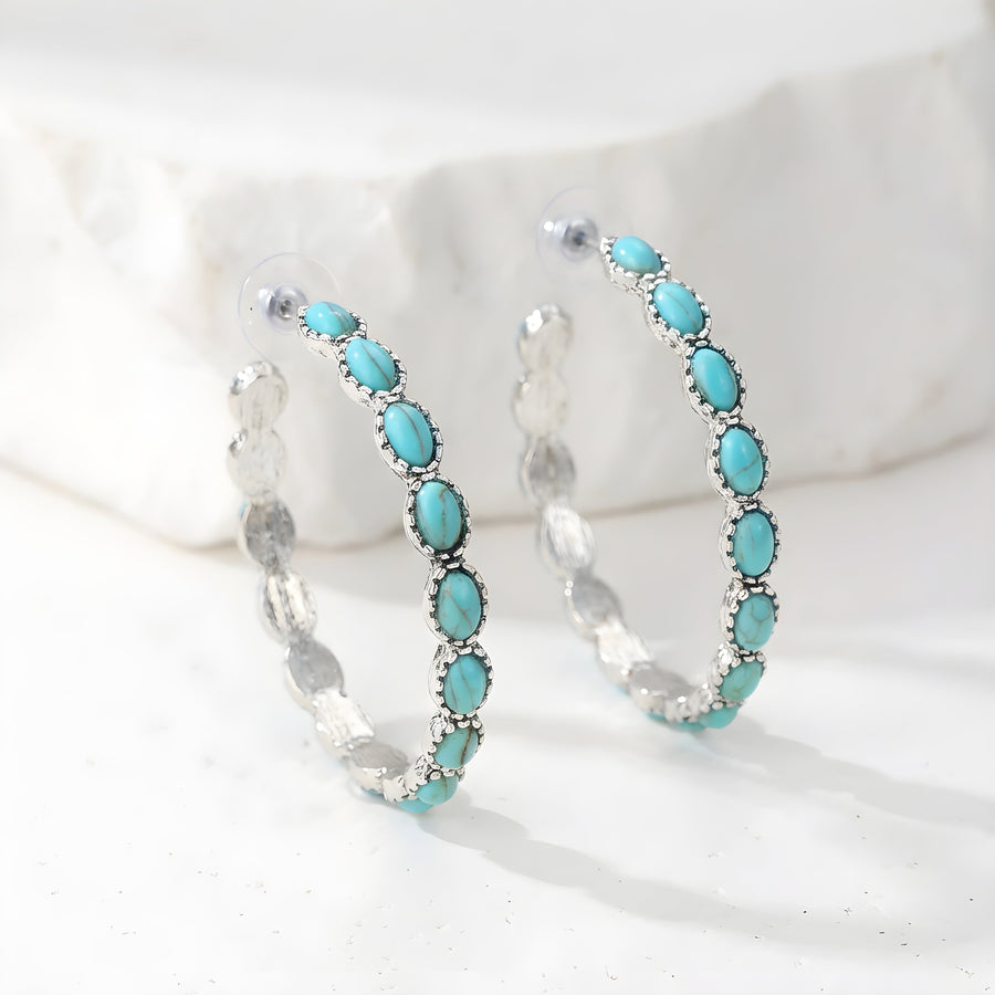 Vintage Oval Stone Hoop Earrings