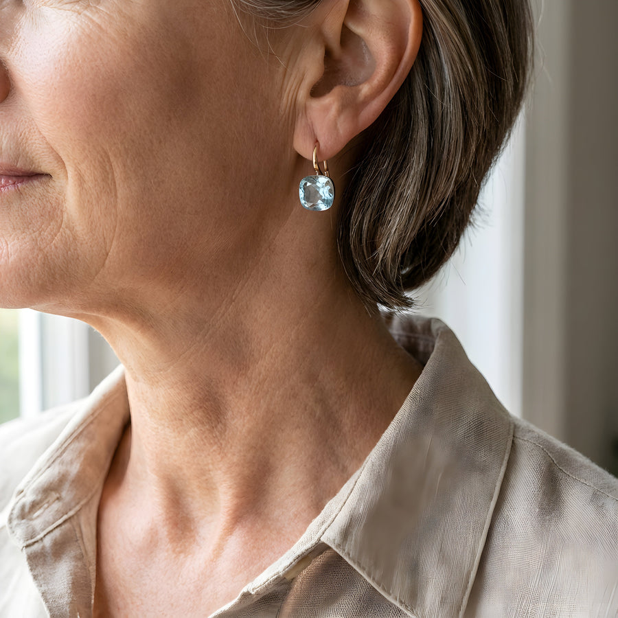 Vintage Blue Crystal Leverback Earrings