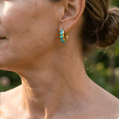 Bold Turquoise Stone Sculpted Hoop Earrings
