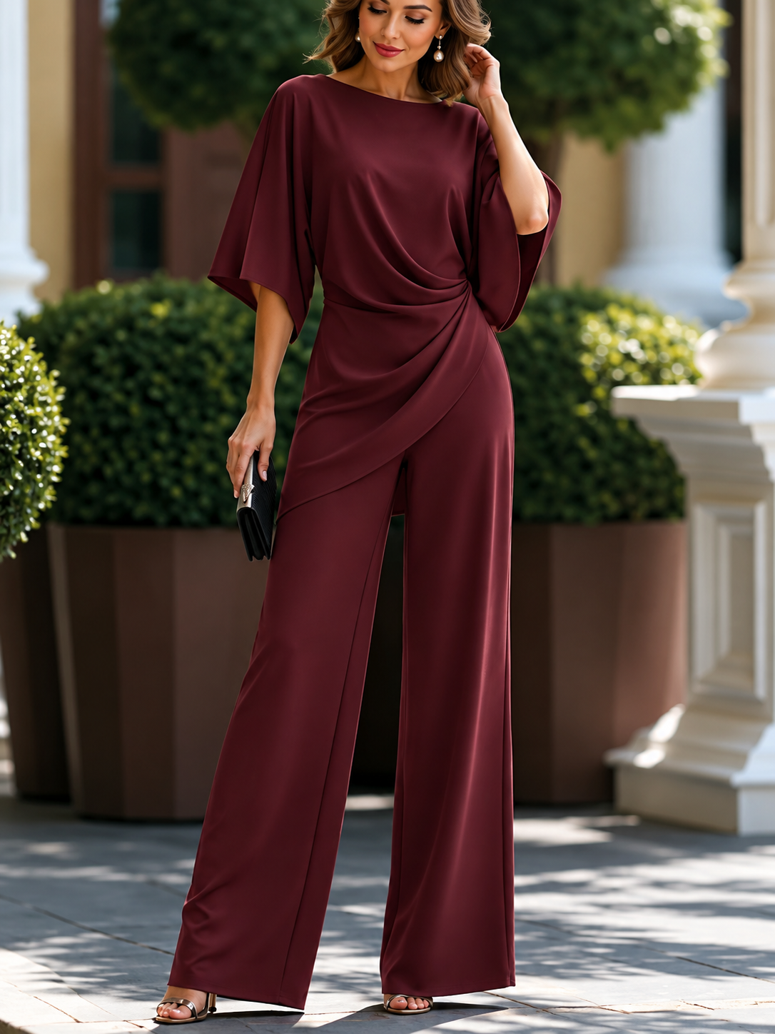 Evangeline Elegant Two-Piece Set - Wine Red