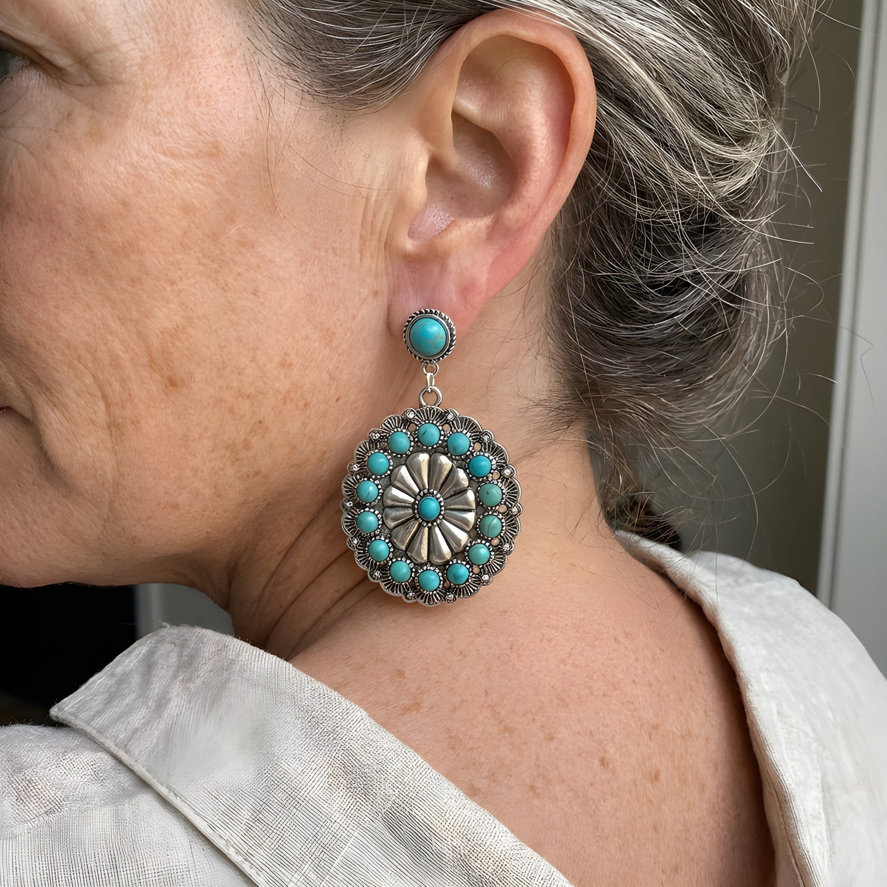 Vintage Turquoise & Pearl Statement Earrings