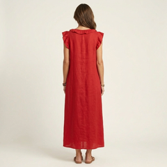 Amina™ Ruffle V-Neck Linen Maxi Dress