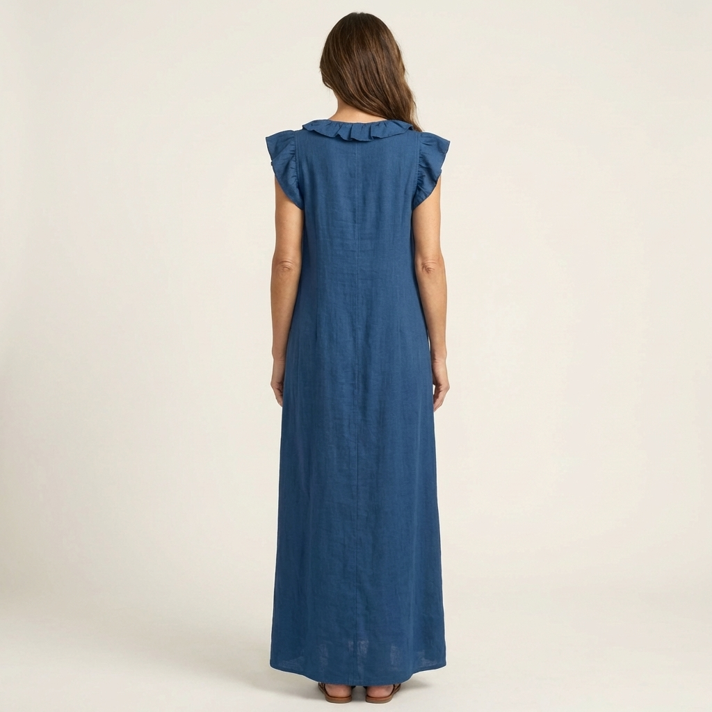 Amina™ Ruffle V-Neck Linen Maxi Dress