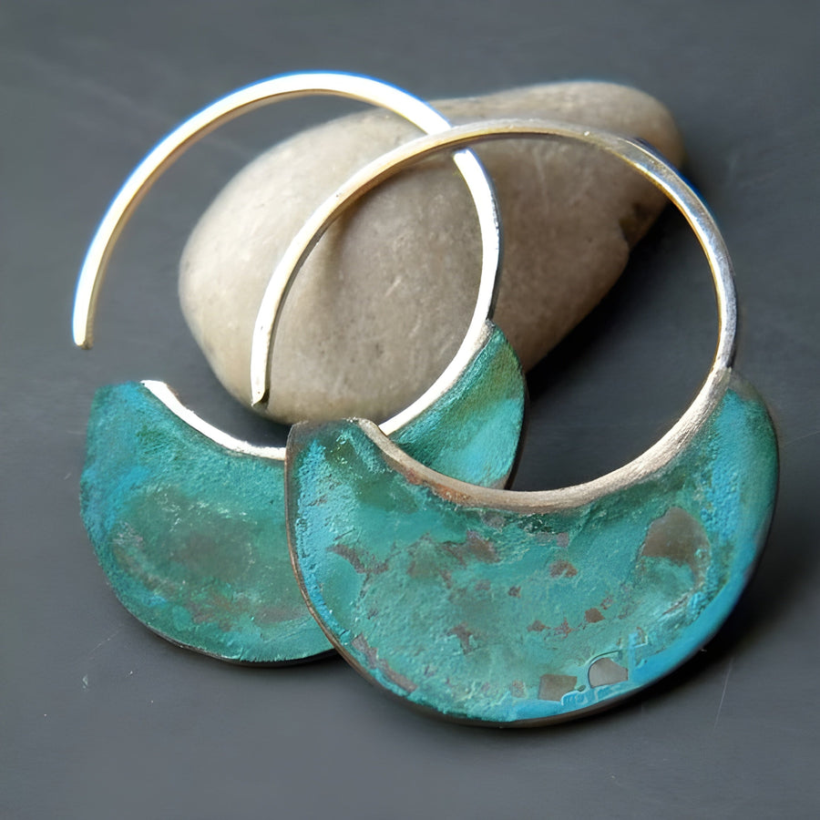 Vintage Patina Crescent Hoop Earrings