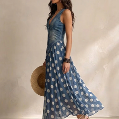 Soraya™ Denim & Chiffon Midi Dress