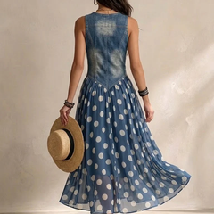 Soraya™ Denim & Chiffon Midi Dress