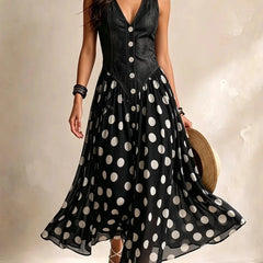 Soraya™ Denim & Chiffon Midi Dress