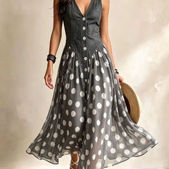 Soraya™ Denim & Chiffon Midi Dress