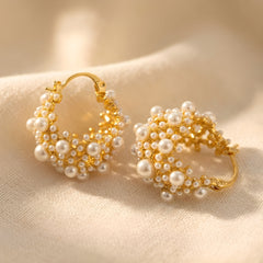 Vintage Pearl Cluster Hoop Earrings