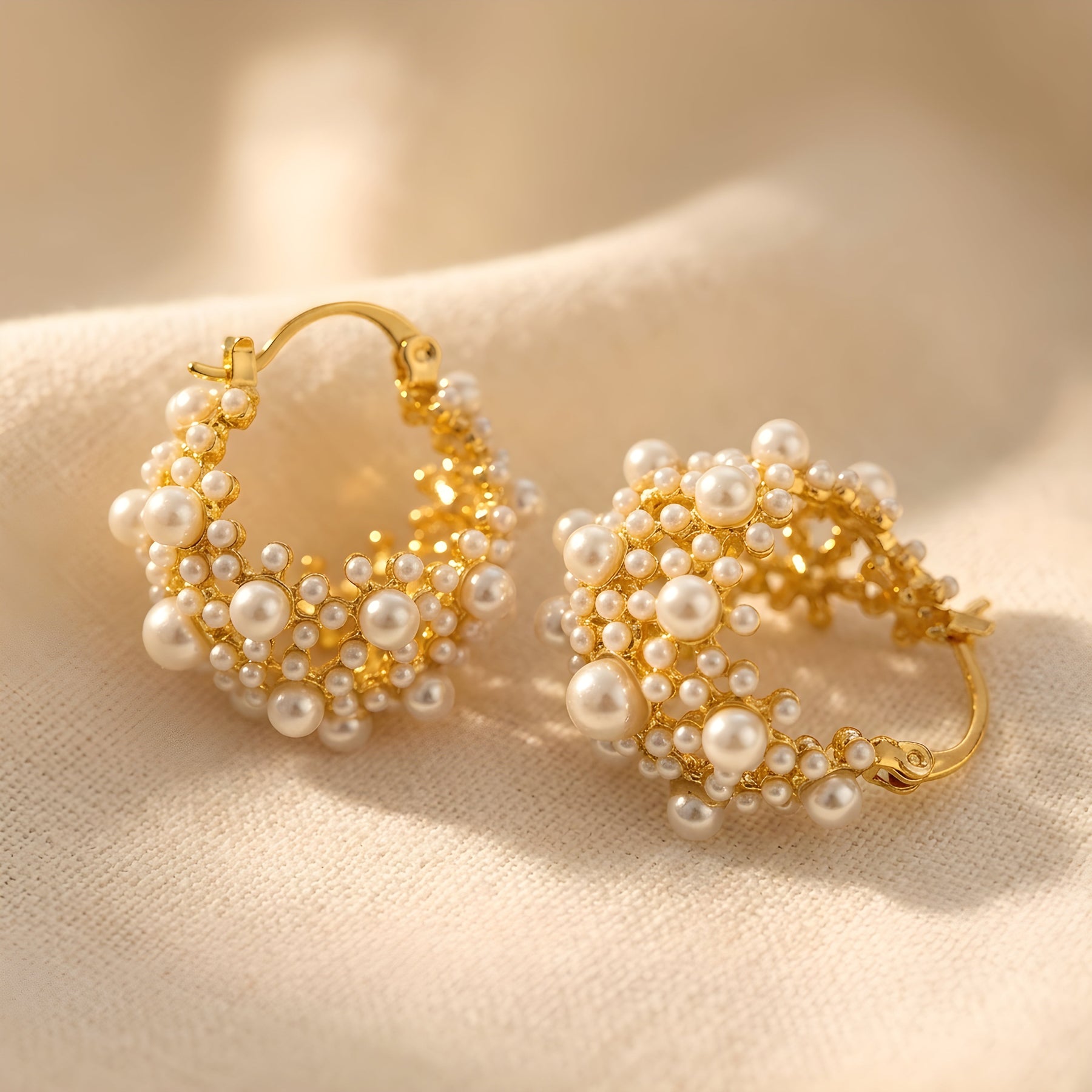 Vintage Pearl Cluster Hoop Earrings